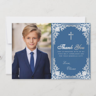 Carte De Remerciements Première communion Classique Blue Boy Photo Vintag