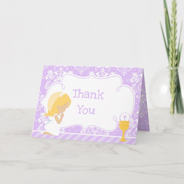Carte De Remerciements Première communion de fille blonde 'Merci' (Devant)