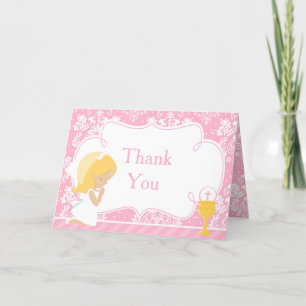 Carte De Remerciements Première communion de fille blonde 'Merci'