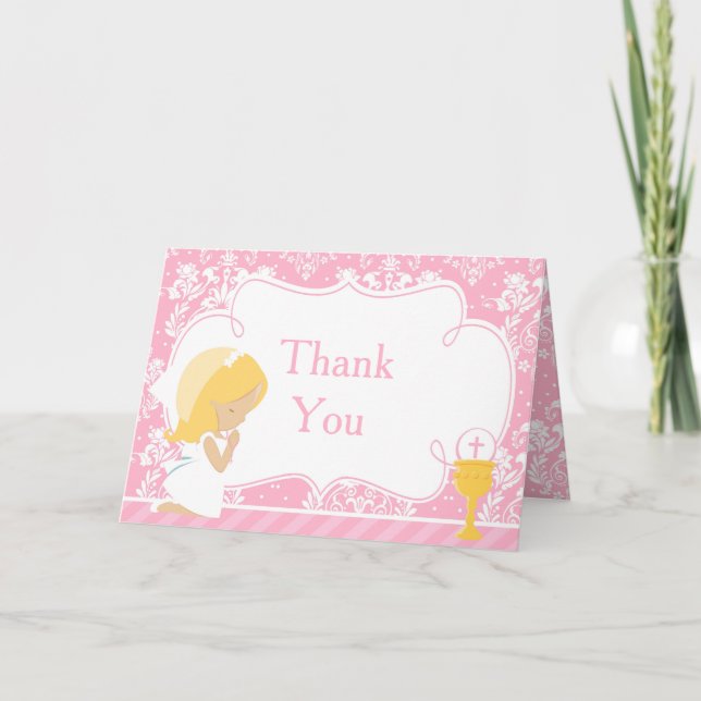 Carte De Remerciements Première communion de fille blonde 'Merci' (Devant)