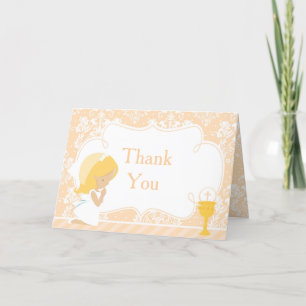 Carte De Remerciements Première communion de fille blonde 'Merci'