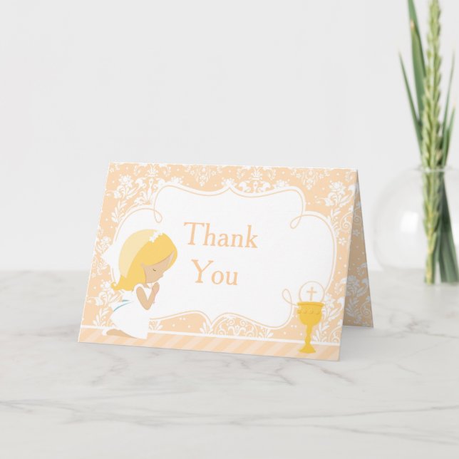 Carte De Remerciements Première communion de fille blonde 'Merci' (Devant)