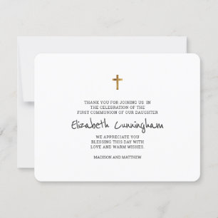 Carte De Remerciements Première communion de la Croix d'Or simple