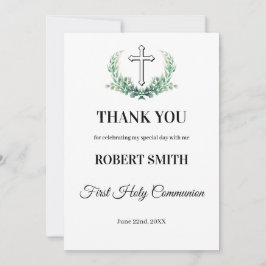 Carte De Remerciements Première communion de la feuille verte