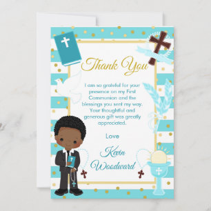 Carte De Remerciements Première communion d'un garçon afro-américain avec