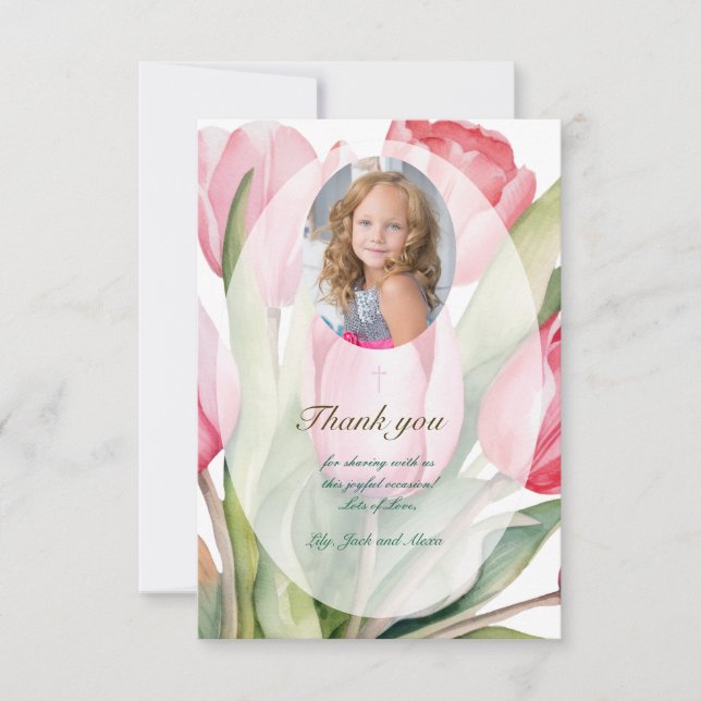 Carte De Remerciements Première communion élégante de tulipe (Devant)