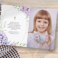 Première communion | Lilac Floral Photo géométriqu