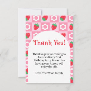 Carte De Remerciements Première fête d'anniversaire du Berry rose et roug