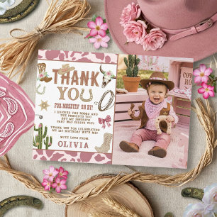 Carte De Remerciements Première Rodeo Cowgirl de l'Ouest 1er Anniversaire