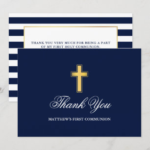 Carte De Remerciements Première Sainte Communion Bleue Grilles Or