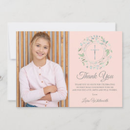 Carte De Remerciements Première Sainte Communion Blush Pink Photo Silver