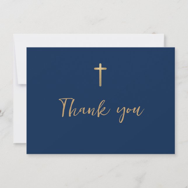 Carte De Remerciements Première Sainte Communion Croix Bleue Or (Devant)