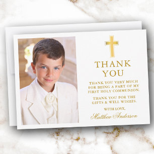 Carte De Remerciements Première Sainte Communion Croix d'Or Photo