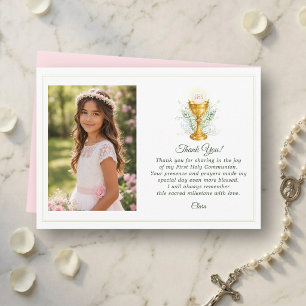 Carte De Remerciements Première Sainte Communion Rose Photo Personnalisée