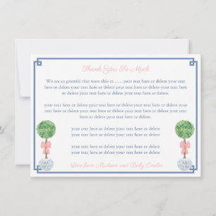 Carte De Remerciements Preppy Boxwood rose Bow Petit Baby shower fille