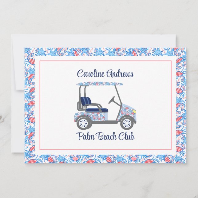 Carte De Remerciements Preppy Crabs Palm Beach Golf Cart (Devant)