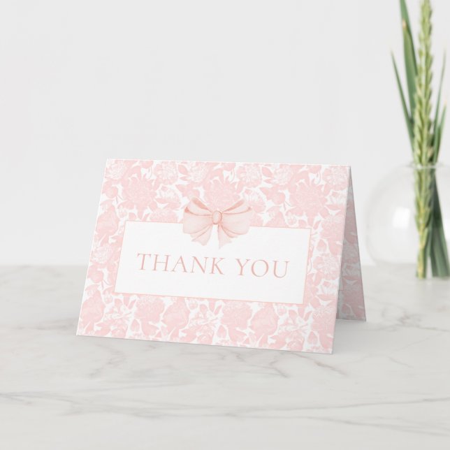 Carte De Remerciements Preppy rose arc bébé fille douche plié (Devant)