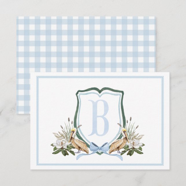 Carte De Remerciements Preppy Southern Blue Boy Pelican Baby shower (Devant / Derrière)