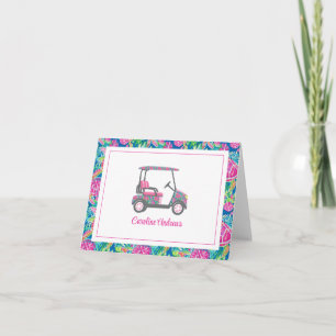 Carte De Remerciements Preppy Tropical Turtles Palm Beach Golf Cart