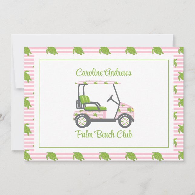 Carte De Remerciements Preppy Turtles Palm Beach Golf Cart Personalized (Devant)