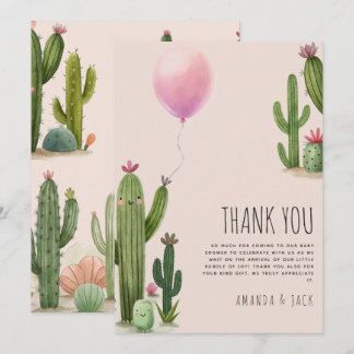 Carte De Remerciements Prête à éclater Fille Cactus ballon vert Baby Show