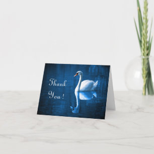Carte De Remerciements Pretty white swan floating on blue lake