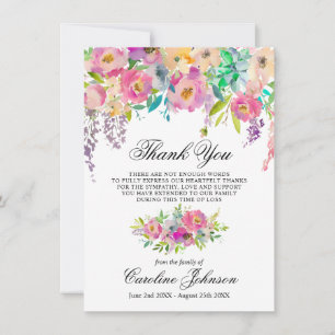 Carte De Remerciements Prière commémorative en hommage à l'Merci rose flo