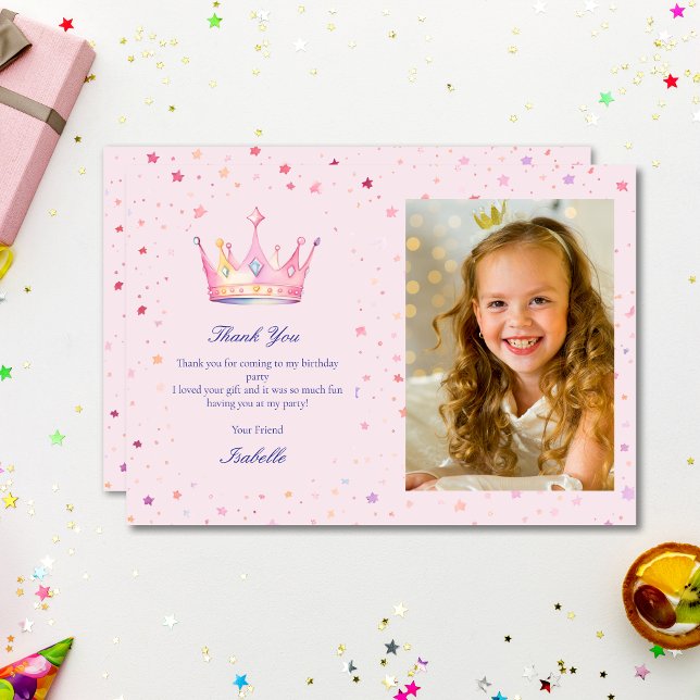 Carte De Remerciements Princess Pastel Filles roses Photo de fête d'anniv (Créateur téléchargé)
