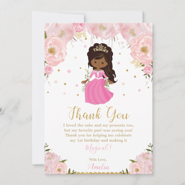 Carte De Remerciements Princesse Africaine à la Peau Noire Anniversaire F (Devant)