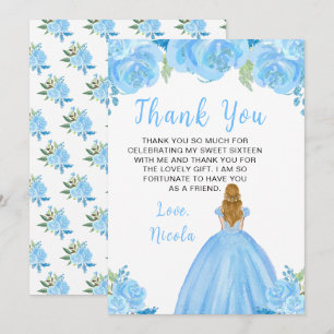 Carte De Remerciements Princesse aux Cheveux Blonds Navy Blue Sweet Seize