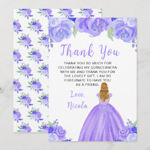 Carte De Remerciements Princesse aux Cheveux Blonds Quinceanera Floral Po