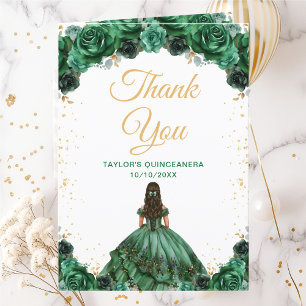 Carte De Remerciements Princesse Fleur Dark Green Quinceañera