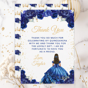 Carte De Remerciements Princesse Fleurie Bleu Foncé Quinceañera