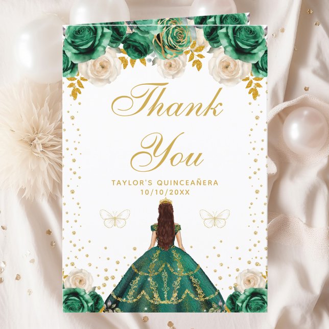 Carte De Remerciements Princesse Florale Verte Quinceañera (Créateur téléchargé)
