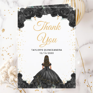 Carte De Remerciements Princesse noire Quinceañera florale