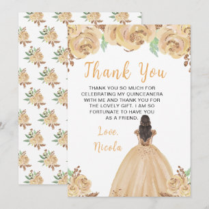 Carte De Remerciements Princesse Peach aux Cheveux Bruns Quinceanera Flor