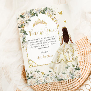 Carte De Remerciements Princesse Quinceañera Champagne Robe Rose ivoire