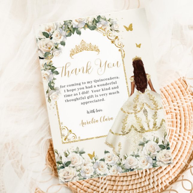 Carte De Remerciements Princesse Quinceañera Champagne Robe Rose ivoire (Créateur téléchargé)