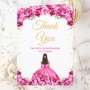 Carte De Remerciements Princesse rose chaude Floral Quinceañera