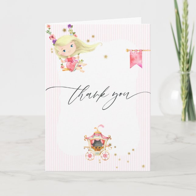 Carte De Remerciements Princesse rose et or Fille 2e fête d'anniversaire (Devant)