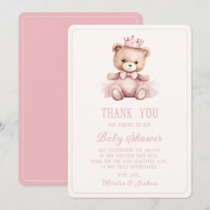 Carte De Remerciements Princesse rose ours Bébé Baby shower fille