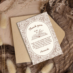 Carte De Remerciements Prochain Chapitre Livre Floral Marron Baby Shower
