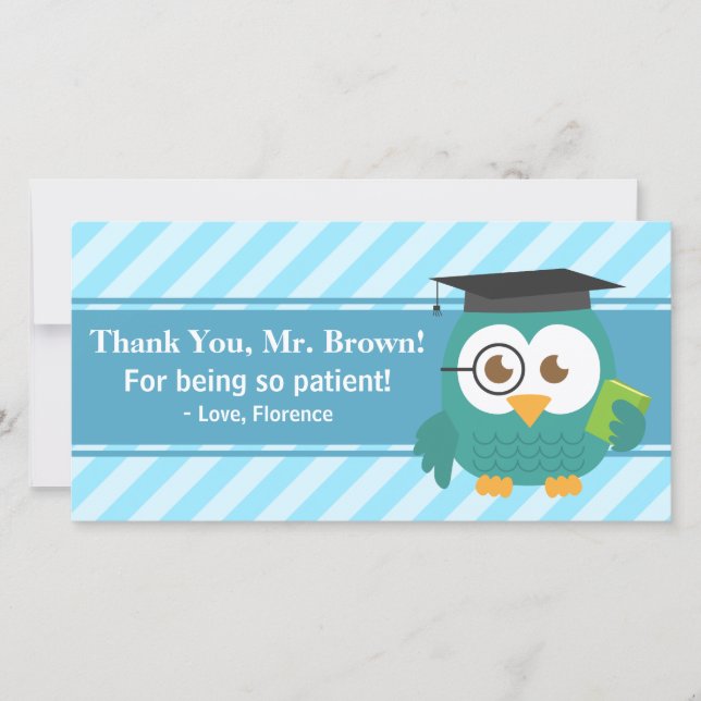 Carte De Remerciements Professeur de Merci, hibou de professeur, la (Devant)