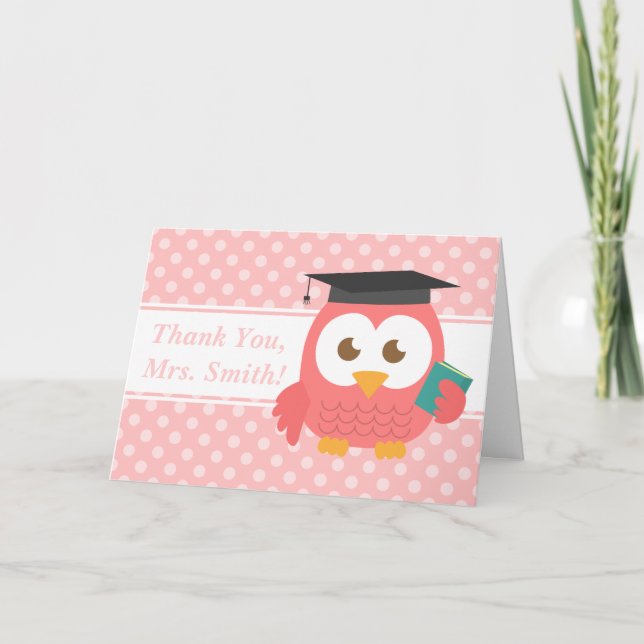 Carte De Remerciements Professeur de Merci, hibou de professeur, pois (Devant)