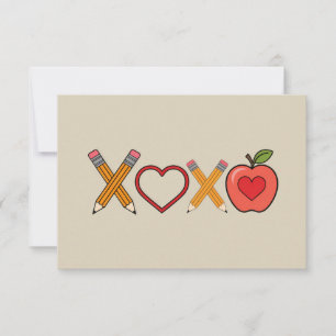 Carte De Remerciements Professeur XOXO Crayon Saint Valentin et pomme