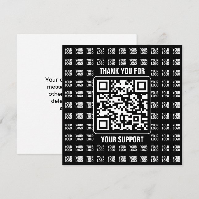 Carte De Remerciements Promotional QR code (editable) plus Logo Pattern (Devant / Derrière)