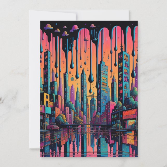 Carte De Remerciements Psychedelic Drippy City Art (Devant)