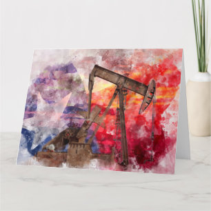 Carte De Remerciements Pumpjack Texan icône aquarelle avec Texas Flag
