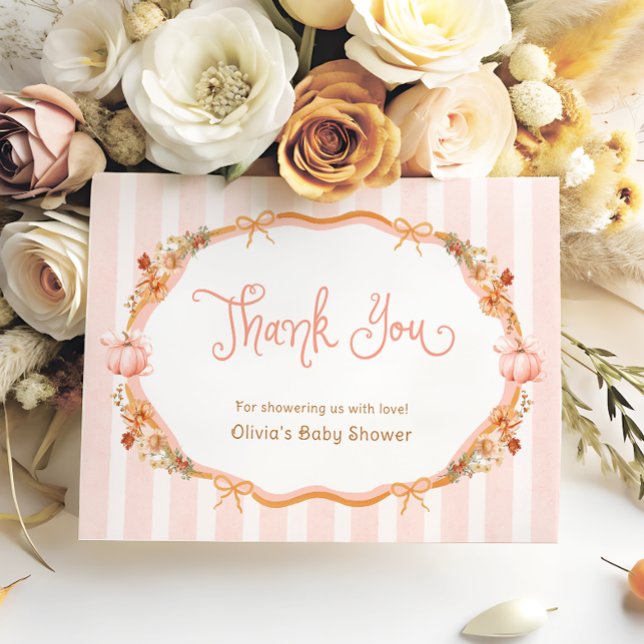 Carte De Remerciements Pumpkin Fall Floral Baby Shower Thank You Card (Créateur téléchargé)