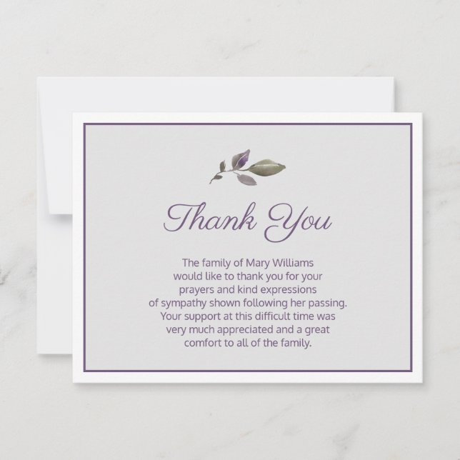 Carte De Remerciements Purple and Greenery Funeral Thank You Note Card (Devant)